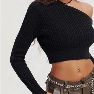 Rehab Lab Black Asymmetrical One-Sleeve Cable Knit Sweater Size Medium